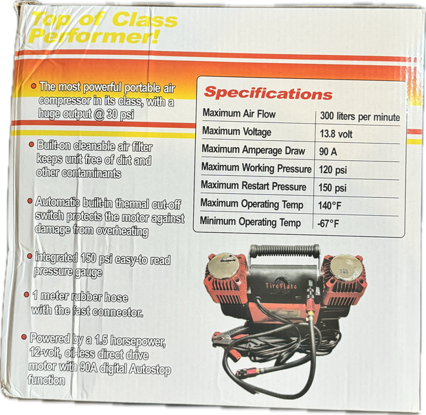 $225 Digital 300LPM  12V Twin Cylinder Offroad, Overland Air Compressor - Tireflate