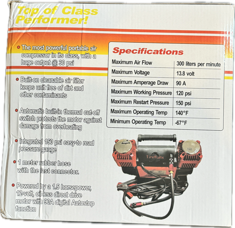 $145 300LPM 12V Twin Cylinder Heavy Duty Offroad, Overland Air Compressor - Tireflate