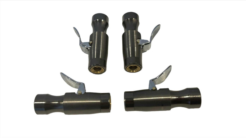 Set of 4 female long nose air chucks with 1/4" NPT connection and lock on design for tight spaces