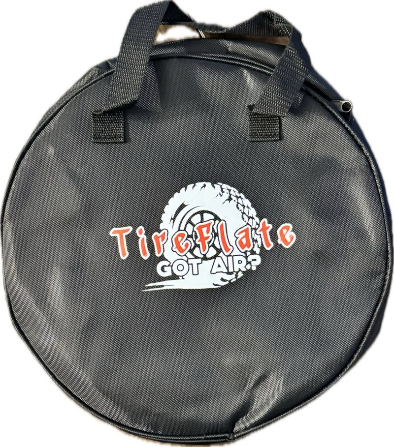 Black carrying bag for your 4 Tire Inflation and Deflation System for trucks with logo and handles.