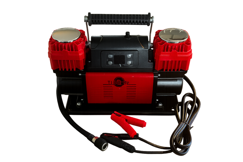 Digital 300LPM 12V twin cylinder offroad air compressor with digital display and red casing